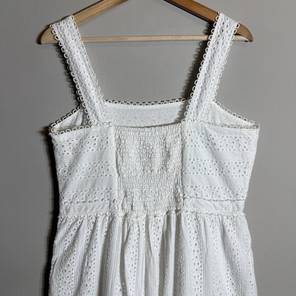 Chelsea & Violet Lace Eyelet Smocked Midi Dress Women's Large White Cottagecore - Picture 9 of 14
